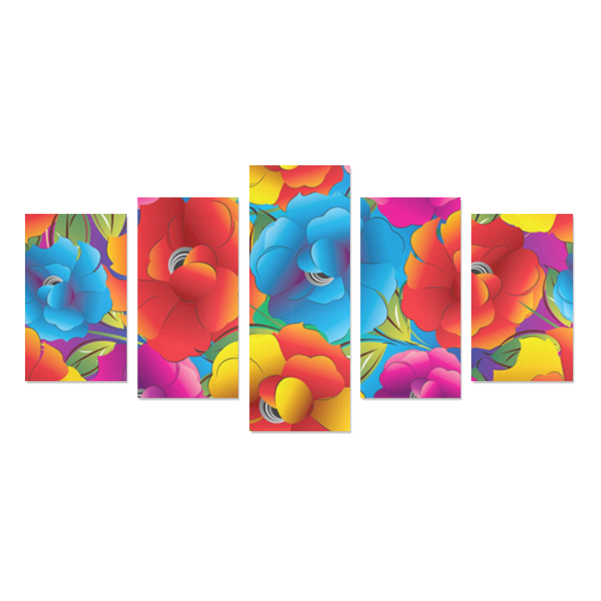 Neon Colored Floral Pattern Canvas Print Sets C (No Frame)