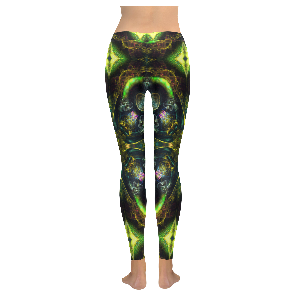 Fractal festival hippy nature mandala green rave Women's Low Rise Leggings (Invisible Stitch) (Model L05)