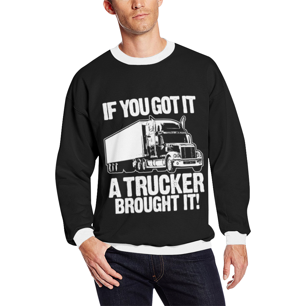 Trucker Brought it Men's Oversized Fleece Crew Sweatshirt (Model H18)