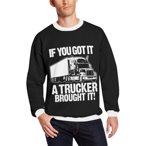 Trucker Brought it Men's Oversized Fleece Crew Sweatshirt (Model H18)