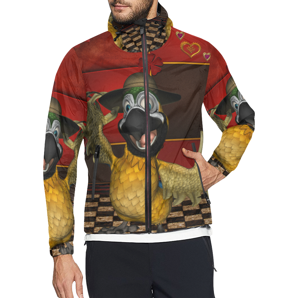 Funny parrot with summer hat Unisex All Over Print Windbreaker (Model H23)