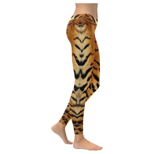 tiger animal skin orange stripes big cat Women's Low Rise Leggings (Invisible Stitch) (Model L05)
