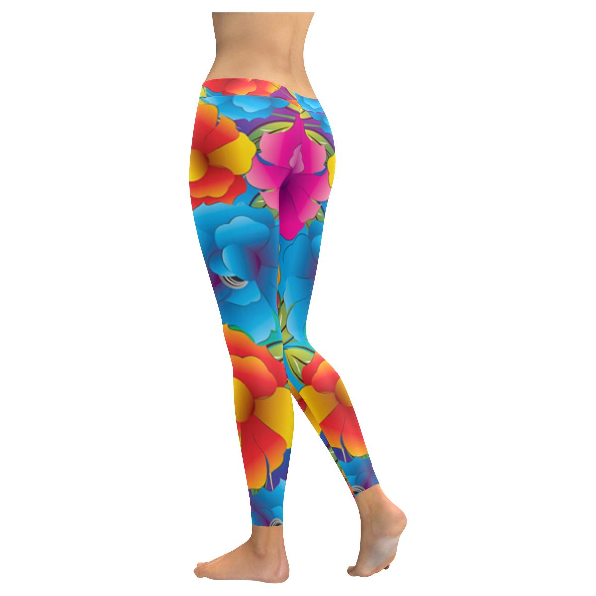 Neon Colored Floral Pattern Women's Low Rise Leggings (Invisible Stitch) (Model L05)