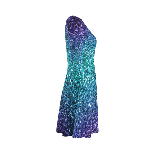 Beautiful Aqua blue Ombre glitter sparkles 3/4 Sleeve Sundress (D23)