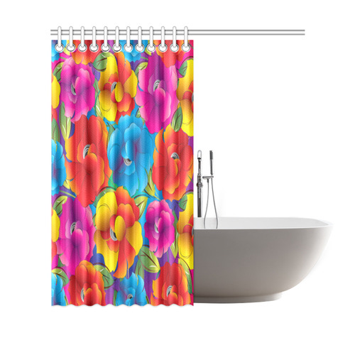 Neon Colored Floral Pattern Shower Curtain 69"x70"