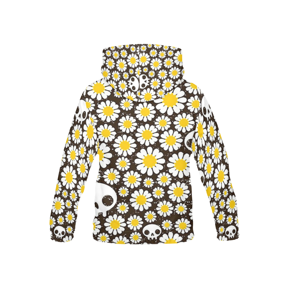 Yellow Daisy Skulls All Over Print Hoodie for Kid (USA Size) (Model H13)