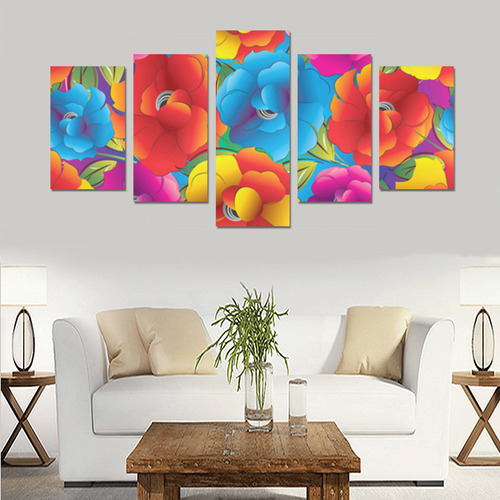 Neon Colored Floral Pattern Canvas Print Sets C (No Frame)