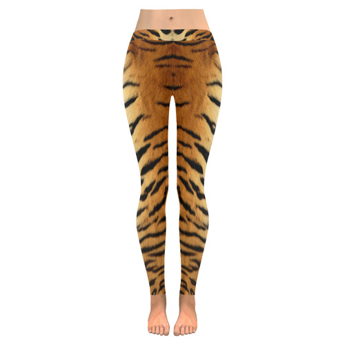 tiger animal skin orange stripes big cat Women's Low Rise Leggings (Invisible Stitch) (Model L05)