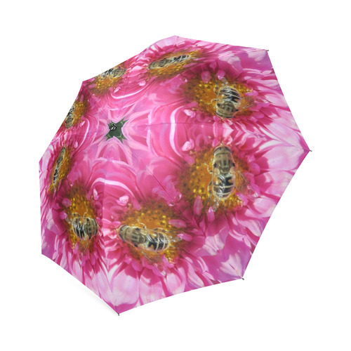 Bees on a pink Dahlia bloom caleidoscope photo print Foldable Umbrella (Model U01)