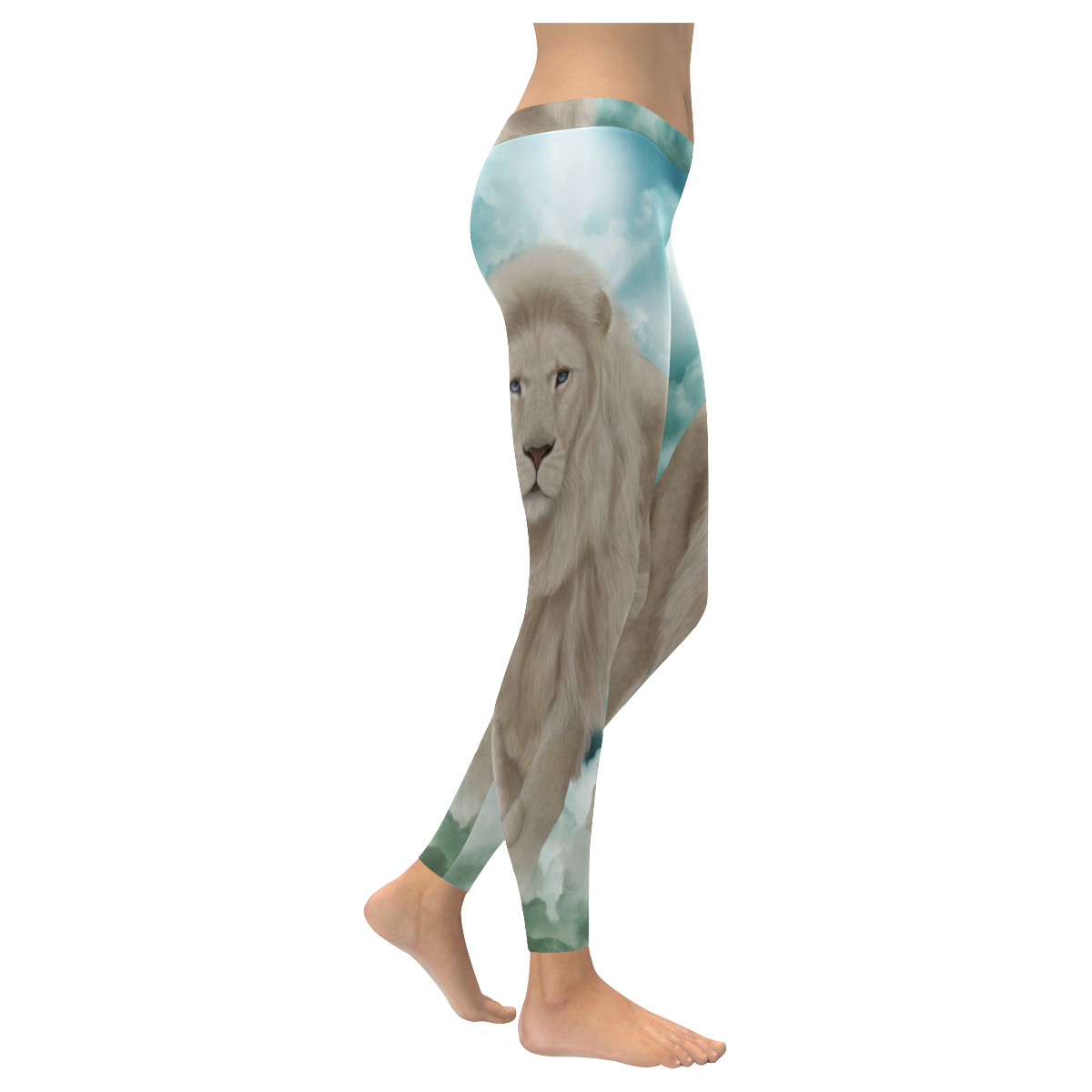 The white lion in the universe Women's Low Rise Leggings (Invisible Stitch) (Model L05)