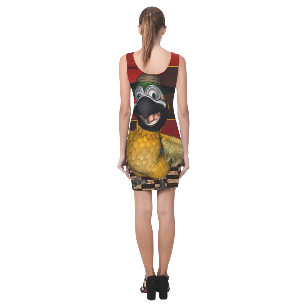Funny parrot with summer hat Medea Vest Dress (Model D06)
