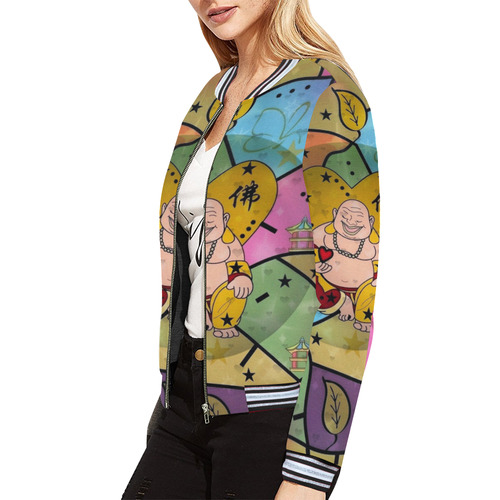 Buddha Popart by Nico Bielow All Over Print Bomber Jacket for Women (Model H21)