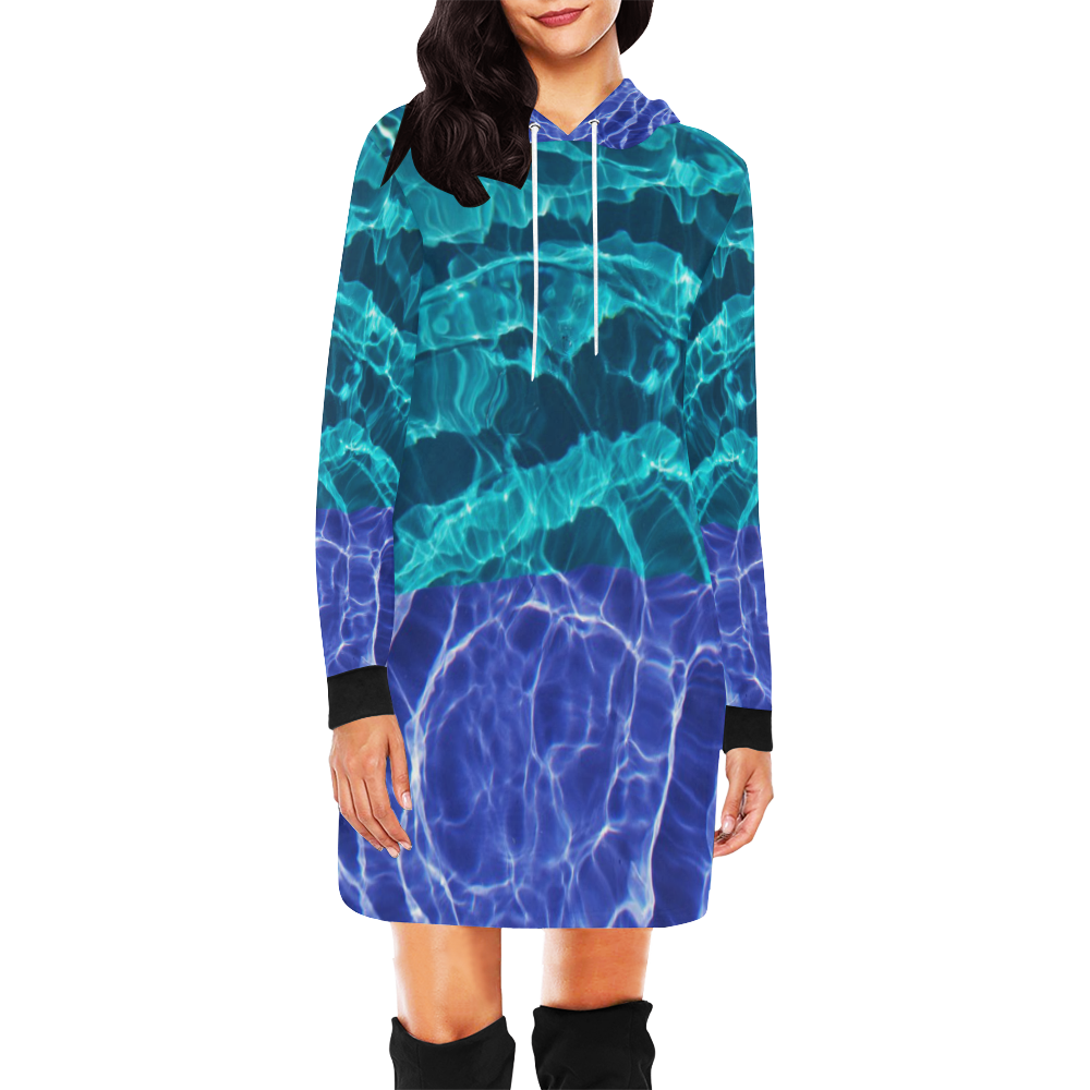 Blue Spiral All Over Print Hoodie Mini Dress (Model H27)