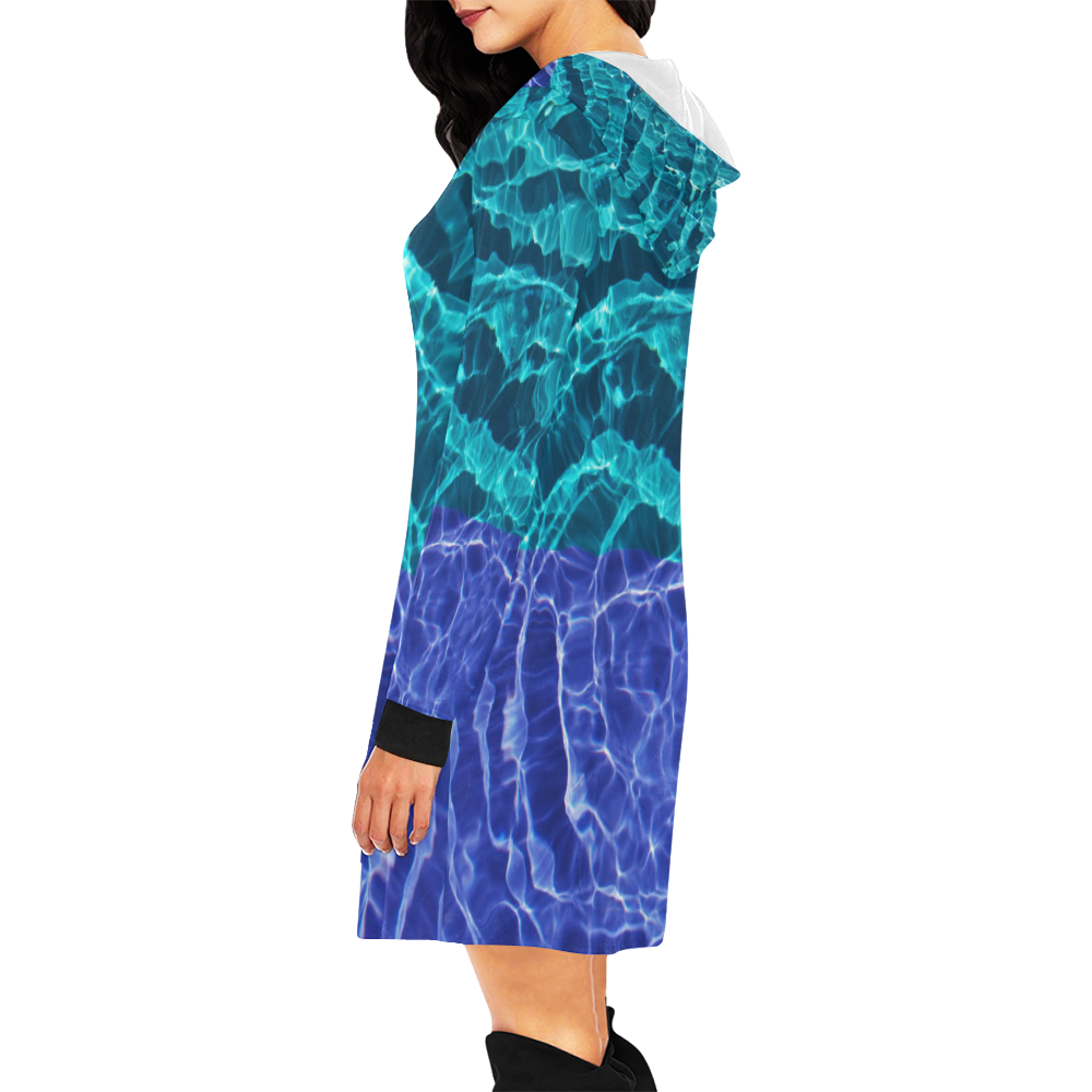 Blue Spiral All Over Print Hoodie Mini Dress (Model H27)