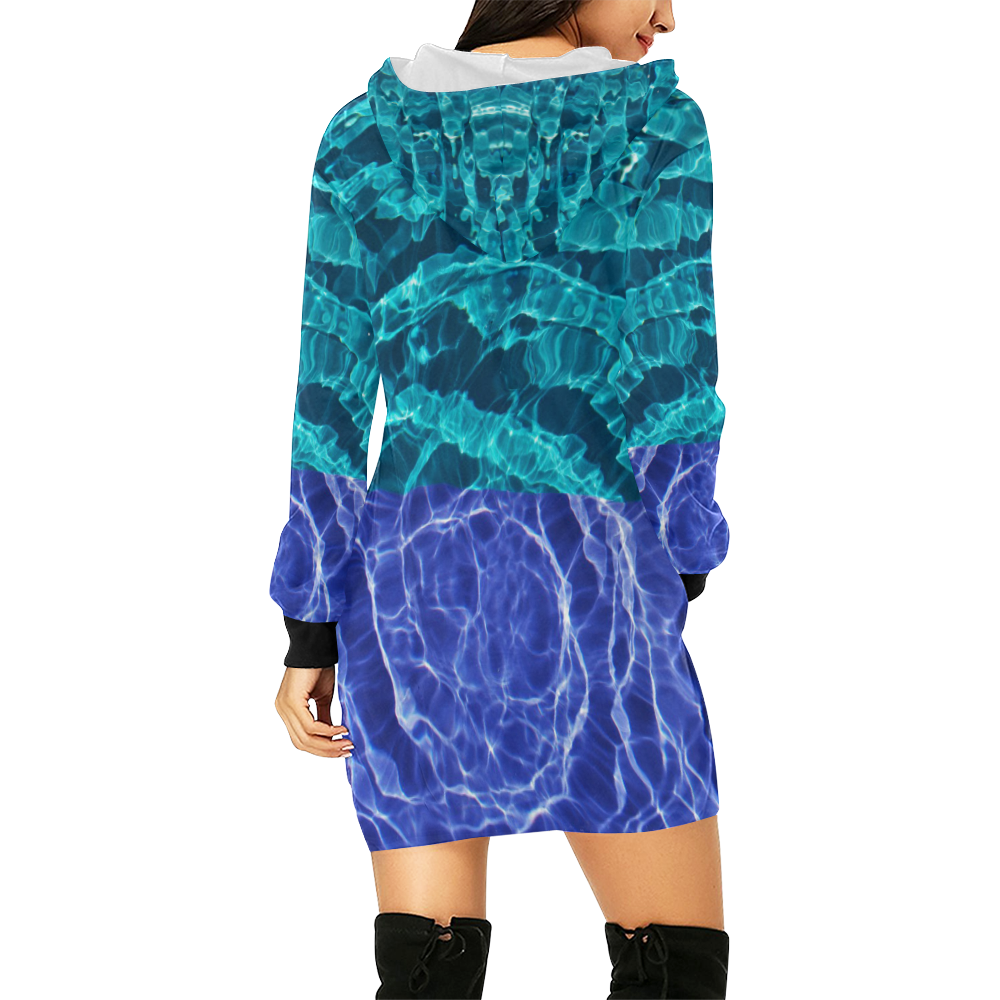 Blue Spiral All Over Print Hoodie Mini Dress (Model H27)