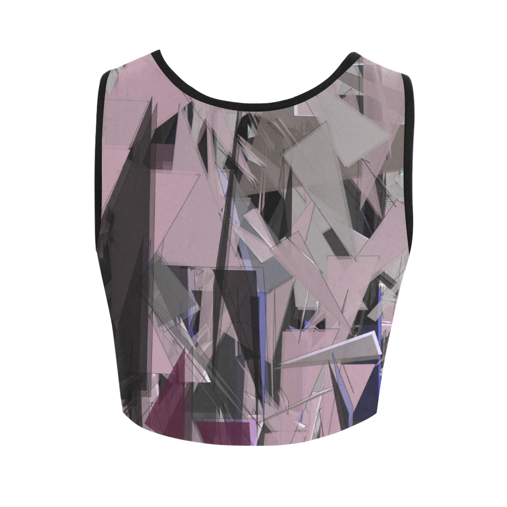 Pink and Charcoal Geometric Women's Crop Top (Model T42)