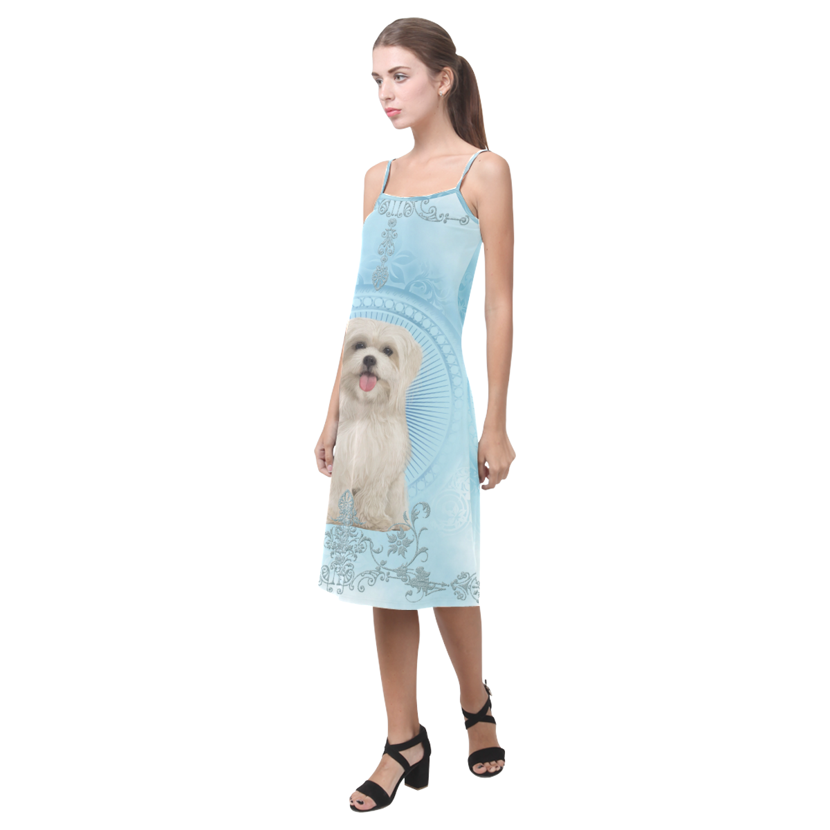 Cute havanese puppy Alcestis Slip Dress (Model D05)