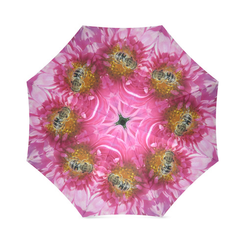 Bees on a pink Dahlia bloom caleidoscope photo print Foldable Umbrella (Model U01)