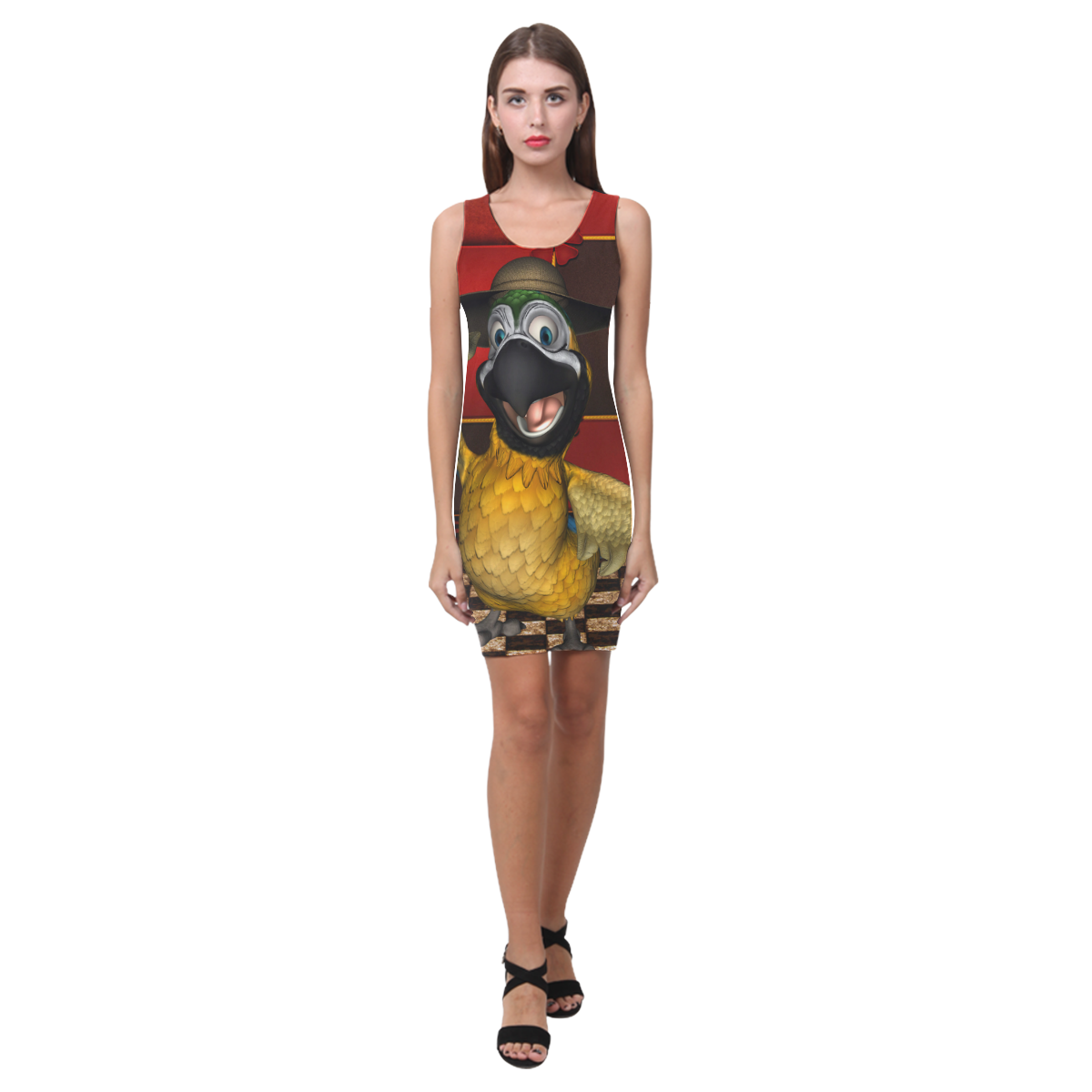 Funny parrot with summer hat Medea Vest Dress (Model D06)