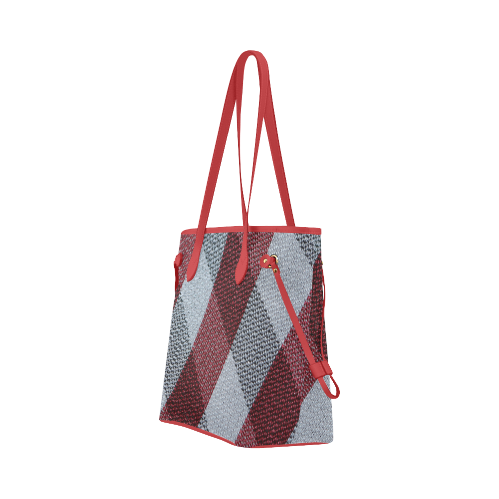 Red Grey Plaid Clover Canvas Tote Bag (Model 1661)