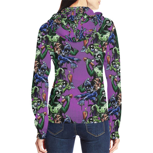 Zombie Pillars Pattern All Over Print Full Zip Hoodie for Women (Model H14)