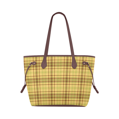 Yellow Brown Plaid Clover Canvas Tote Bag (Model 1661)