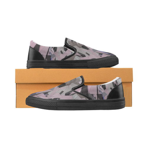 Pink and Charcoal Geometric Women's Unusual Slip-on Canvas Shoes (Model 019)