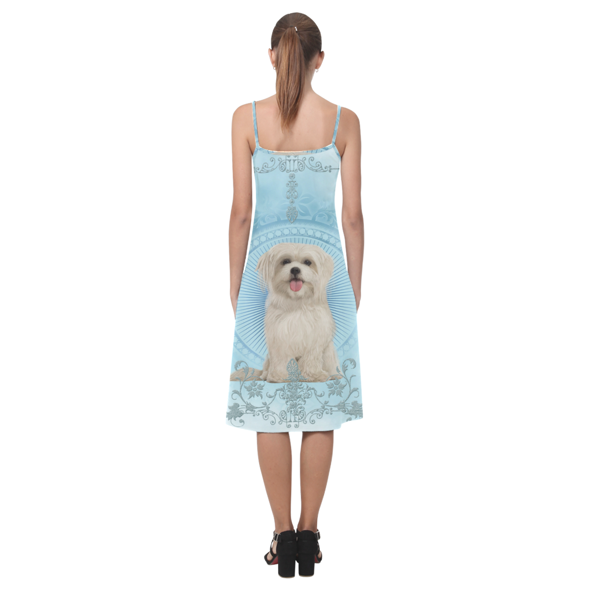 Cute havanese puppy Alcestis Slip Dress (Model D05)