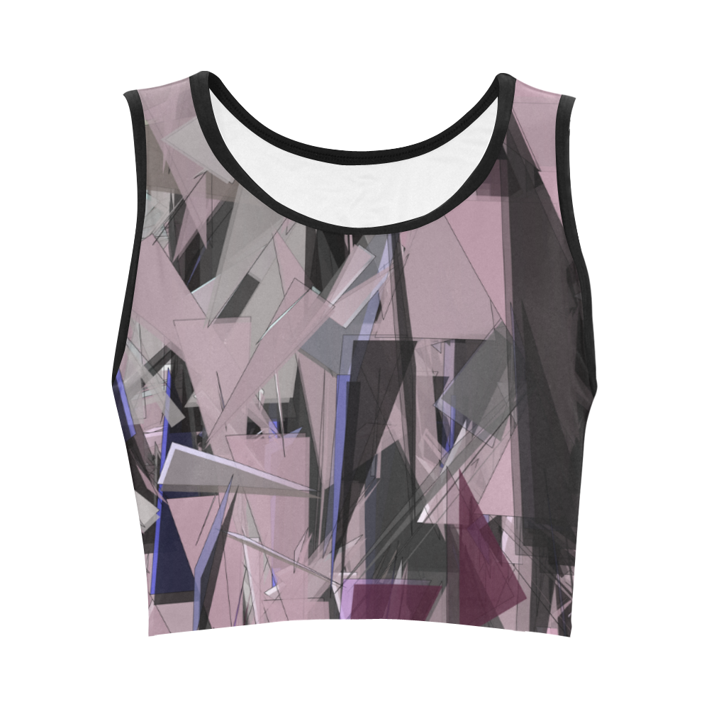 Pink and Charcoal Geometric Women's Crop Top (Model T42)