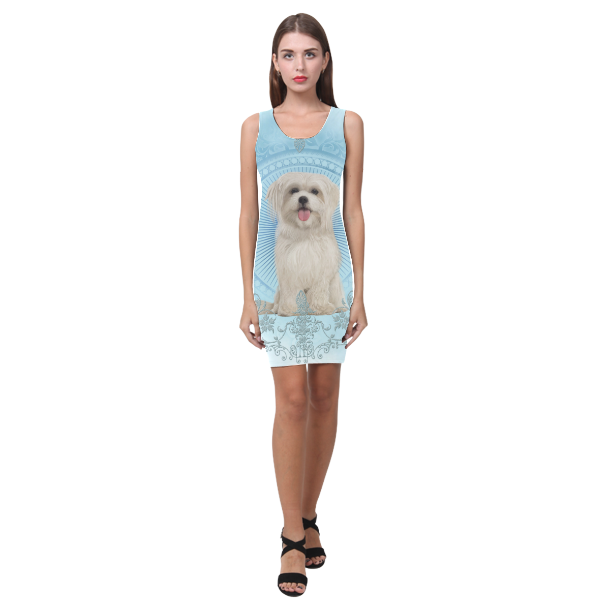 Cute havanese puppy Medea Vest Dress (Model D06)