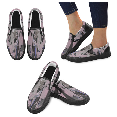 Pink and Charcoal Geometric Women's Unusual Slip-on Canvas Shoes (Model 019)