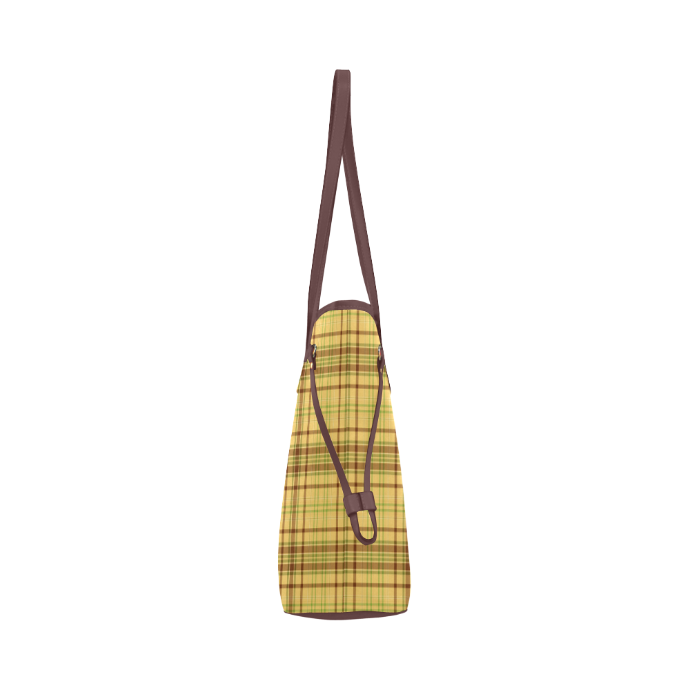 Yellow Brown Plaid Clover Canvas Tote Bag (Model 1661)