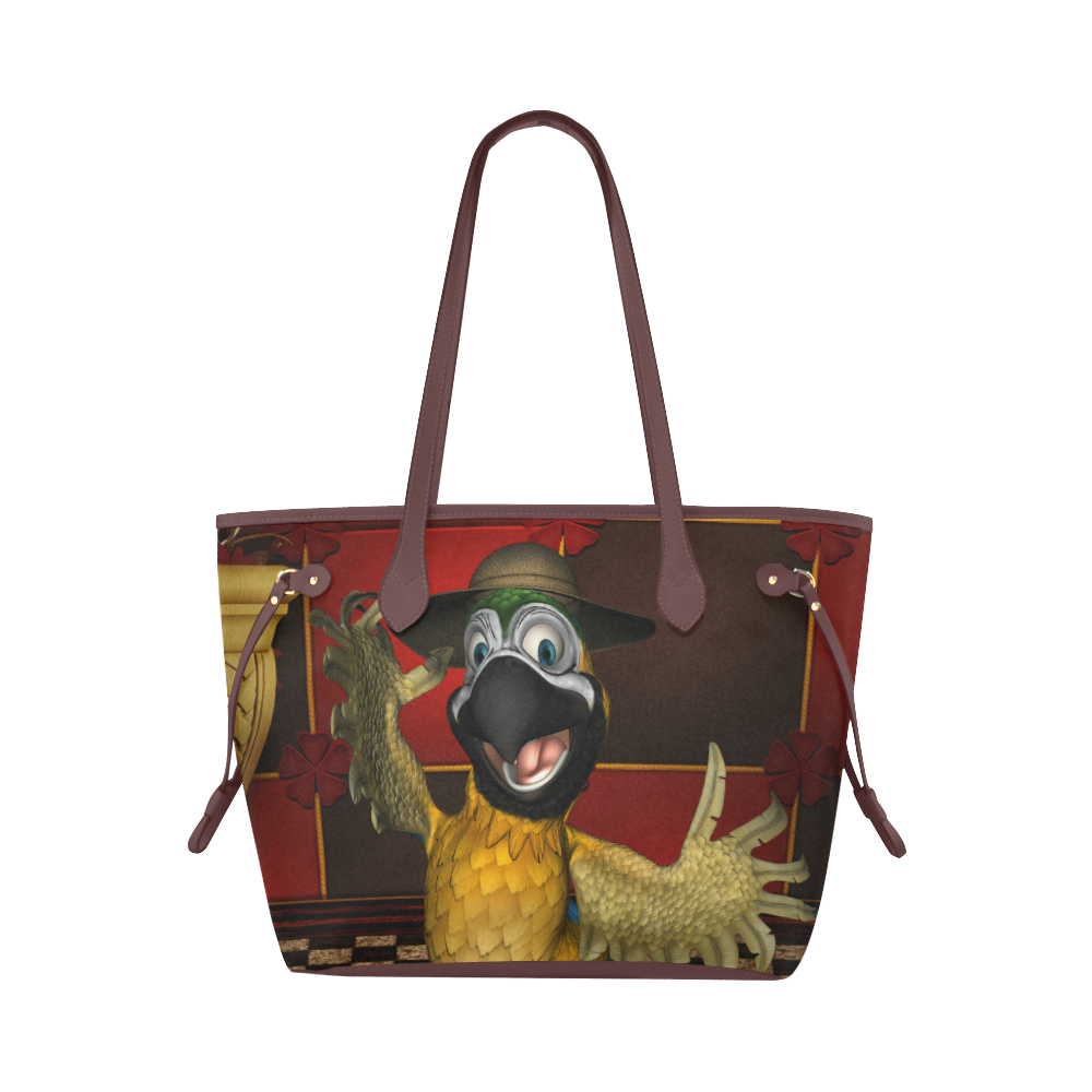 Funny parrot with summer hat Clover Canvas Tote Bag (Model 1661)