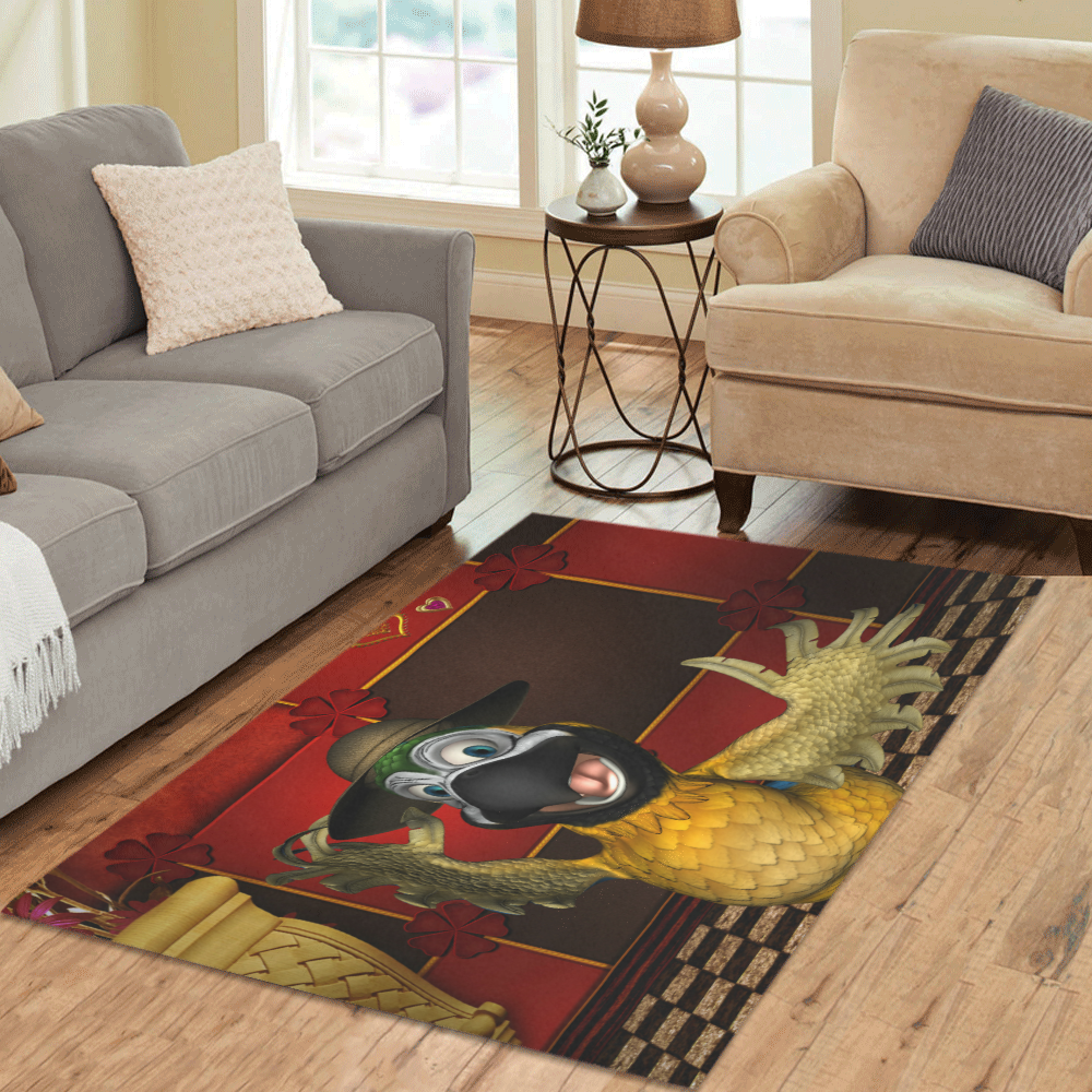 Funny parrot with summer hat Area Rug 5'3''x4'