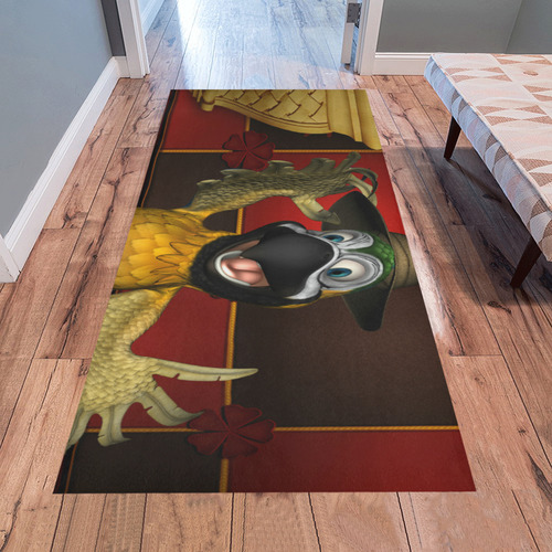 Funny parrot with summer hat Area Rug 7'x3'3''