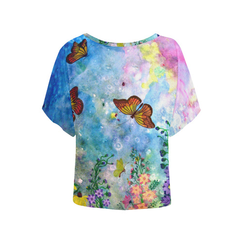 Butterfly Garden Batwing Blouse Women's Batwing-Sleeved Blouse T shirt (Model T44)