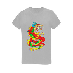 Red Chinese Dragon Grey Women's T-Shirt in USA Size (Two Sides Printing)