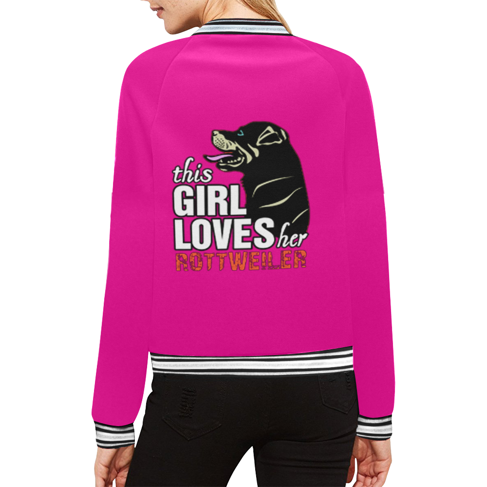 This Girl Loves Her Rottweiler All Over Print Bomber Jacket for Women (Model H21)