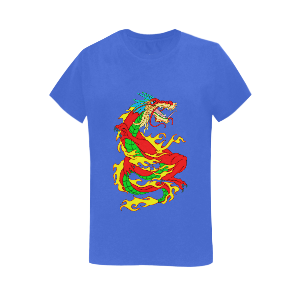Red Chinese Dragon Blue Women's T-Shirt in USA Size (Two Sides Printing)