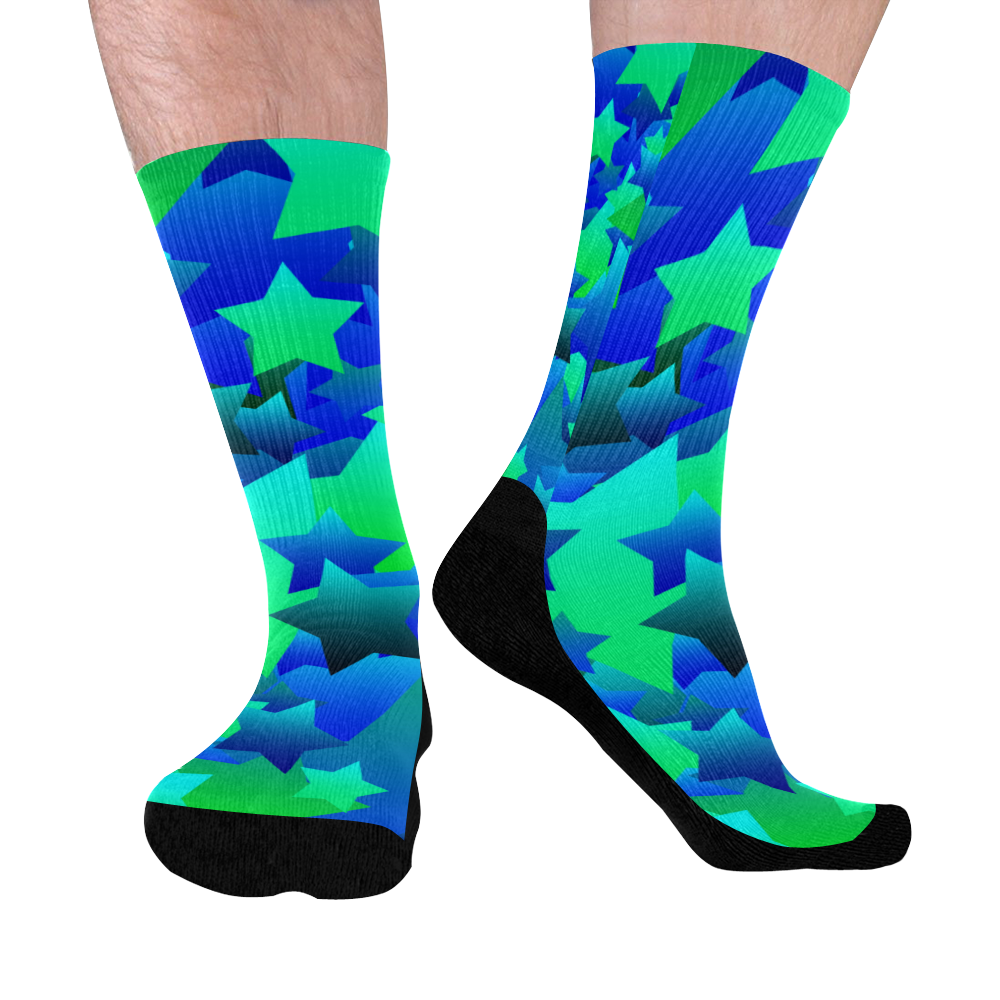 Bubble Stars Blue Mid-Calf Socks (Black Sole)