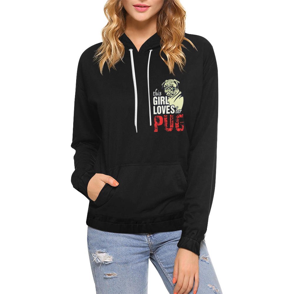 This Girl Loves Her Pug All Over Print Hoodie for Women (USA Size) (Model H13)