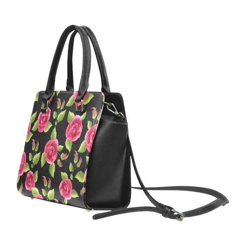 Blooming Pink Roses Rivet Shoulder Handbag (Model 1645)