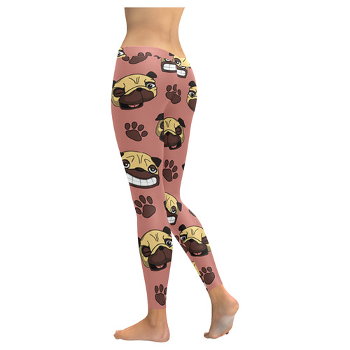 Happy Pugs Pattern Women's Low Rise Leggings (Invisible Stitch) (Model L05)