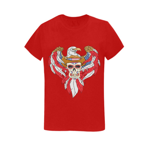 American Eagle Sugar Skull Red Women's T-Shirt in USA Size (Two Sides Printing)