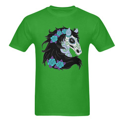 Sugar Skull Horse Turquoise Roses Green Men's T-Shirt in USA Size (Two Sides Printing)