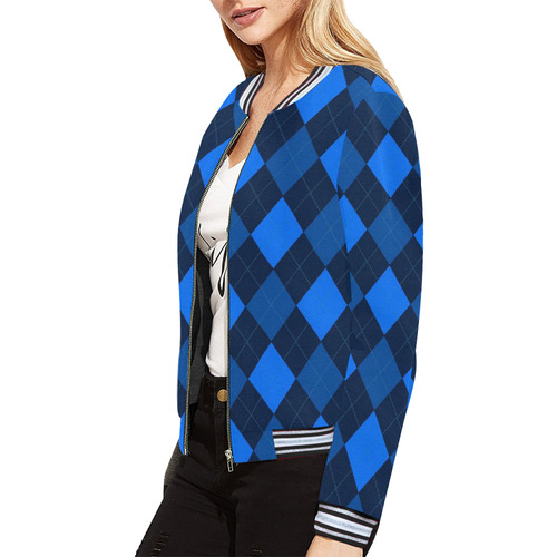 ARGYLE-BLUE All Over Print Bomber Jacket for Women (Model H21)