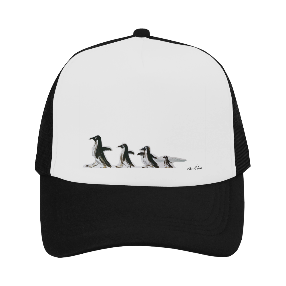 Penguin Family Walk on Thin Ice Black by ANoelleJay Trucker Hat