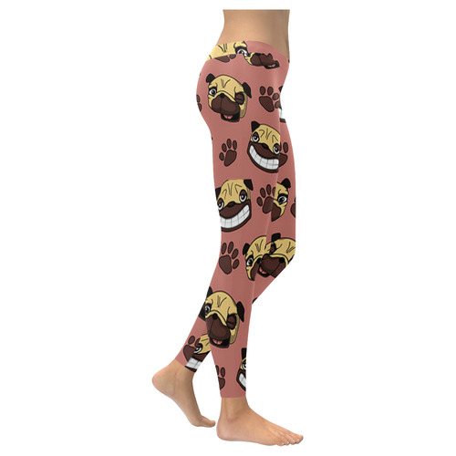 Happy Pugs Pattern Women's Low Rise Leggings (Invisible Stitch) (Model L05)