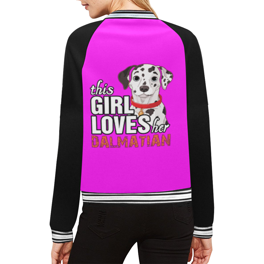 This Girl Loves Her Dalmatian All Over Print Bomber Jacket for Women (Model H21)