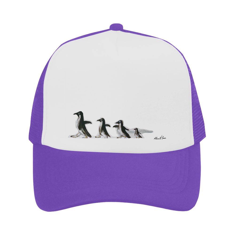 Penguin Family Walk on Thin Ice Ultraviolet Purple by ANoelleJay Trucker Hat